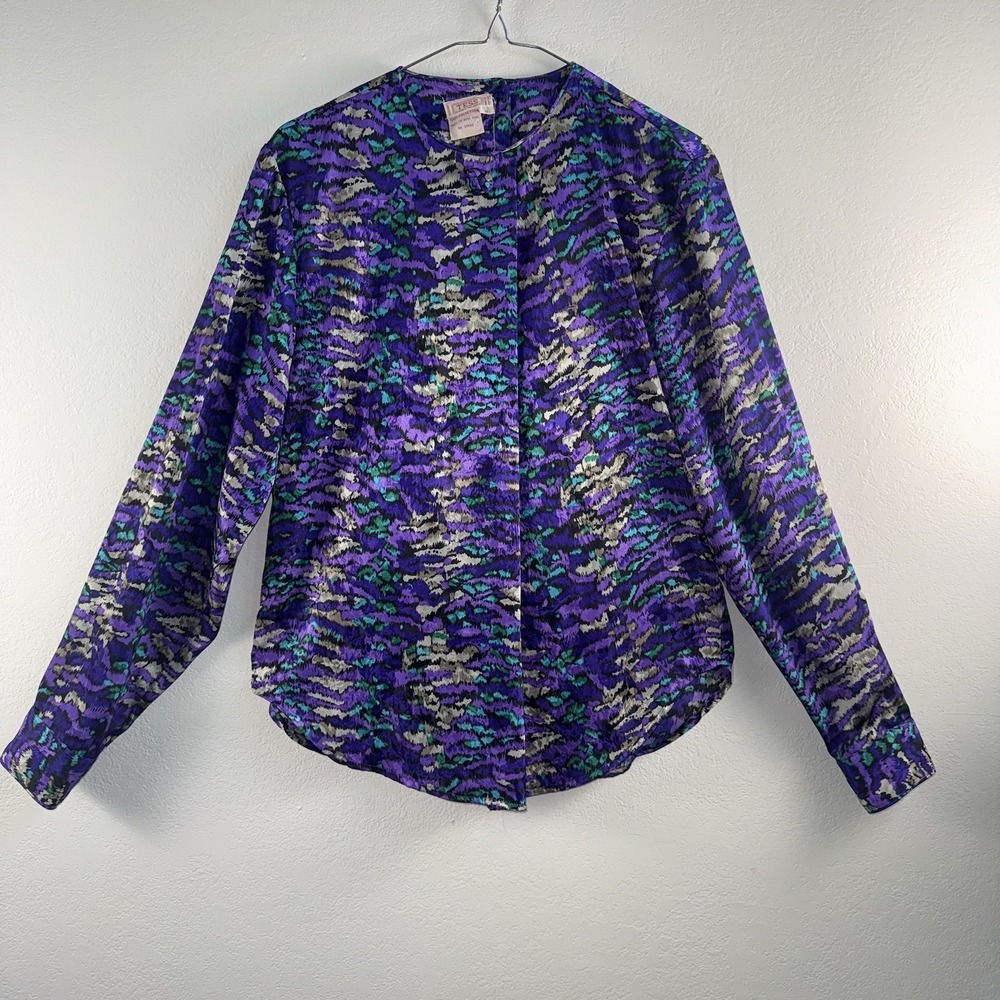 Vintage Tess Paris Milano 80s Secretary Blouse Size 8 Abstract Animal Print‎ Top